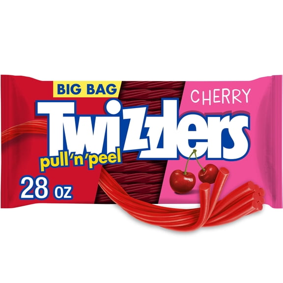 Twizzlers Pull 'N' Peel Cherry Flavored Licorice Style Chewy Candy, Big Bag 28 oz