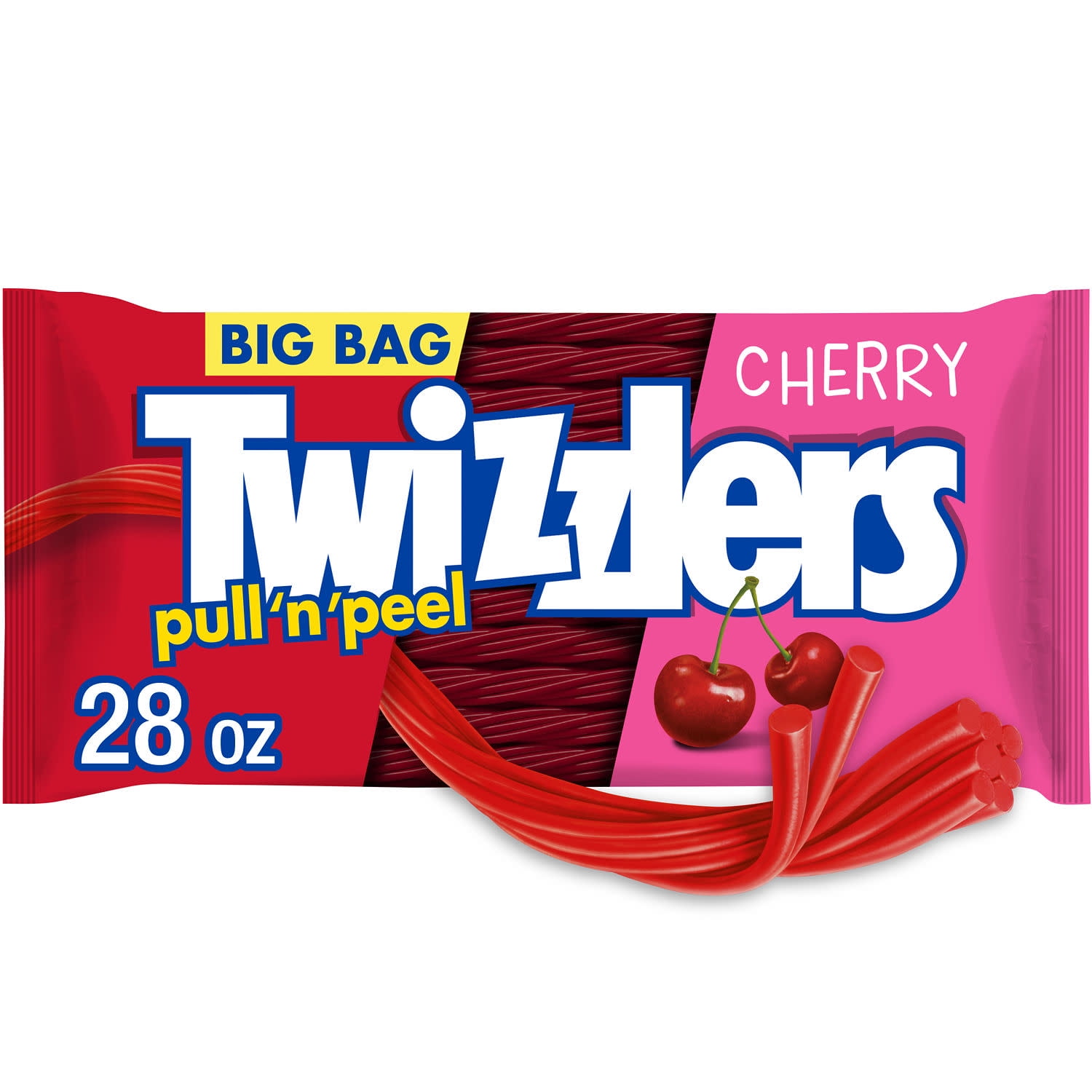 Twizzlers Pull 'N' Peel Cherry Flavored Licorice Style Chewy Candy, Big Bag 28 oz