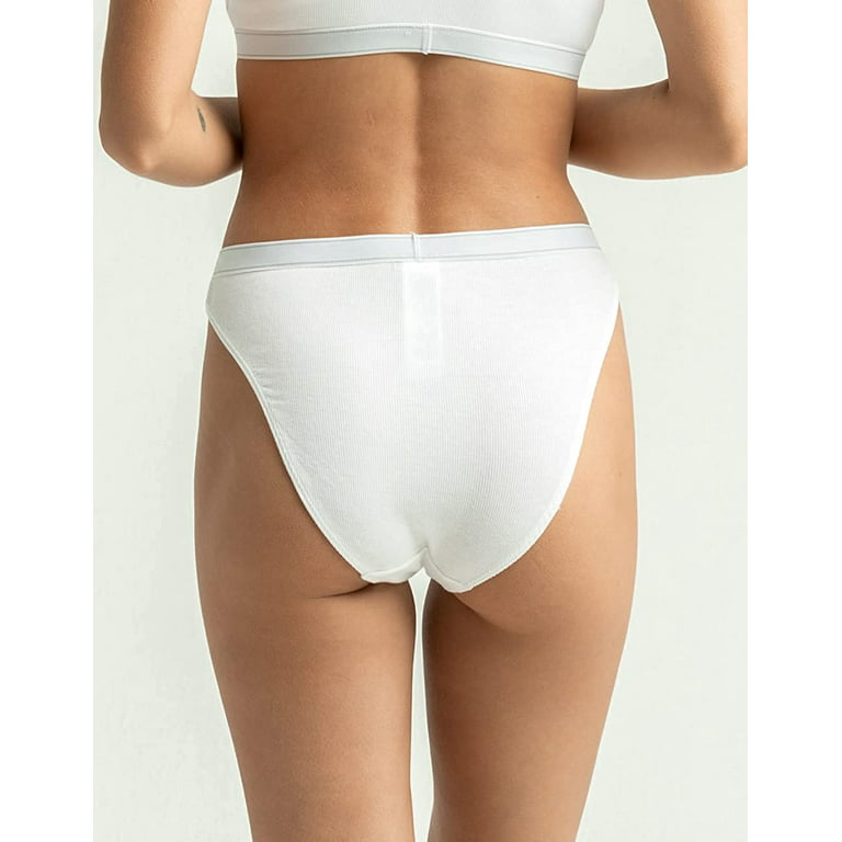 Calvin Klein Womens Pure Ribbed Cheeky Bikini Panty Large White