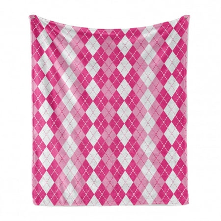 

Pink and White Soft Flannel Fleece Throw Blanket Traditional Argyle Design with Rhombuses and Dashed Lines Cozy Plush for Indoor and Outdoor Use 50 x 70 Pink Pale Pink and White by Ambesonne