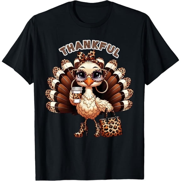Leopard Thankful Chic Turkey Bougie Glam Thanksgiving T-Shirt