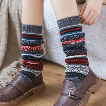 

ERTUTUYI Winter Women Keep Warm Print Socks Knitting Warm Anklets Leggings Socks Grey