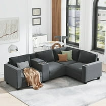 Modular Sofa Cloud Couch, L-Shaped 4-Seater Sectional with Storage Armrests & USB Charging, 105.5'' Corner Couch, Reversible Chaise, Gray Corduroy Fabric, 2-Package Delivery