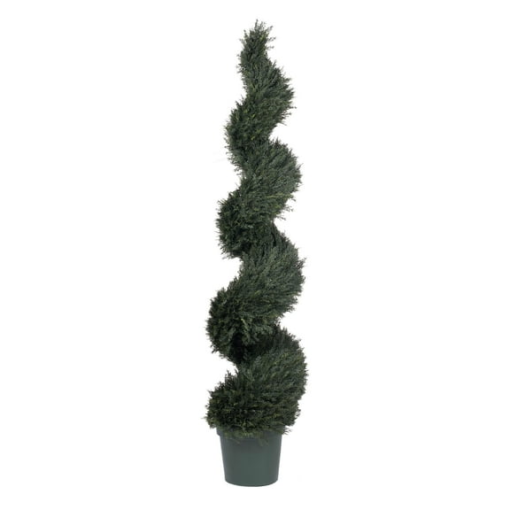 Vickerman 72" Artificial UV Resistant Pond Cypress Spiral in Two Tone Green Pot.