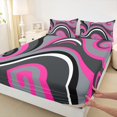 thumbnail image 3 of Castle Fairy Girls Abstract Stripes 3pcs Twin Sheet Sets,Geometric Lines Twin Fitted Sheet,Black Pink Breathable Flat Sheet,Lightweight Room Decor, 3 of 7