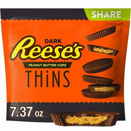 1x REESE'S THiNS Dark Chocolate Peanut Butter Cups, Candy Share Pack, 7.37 oz