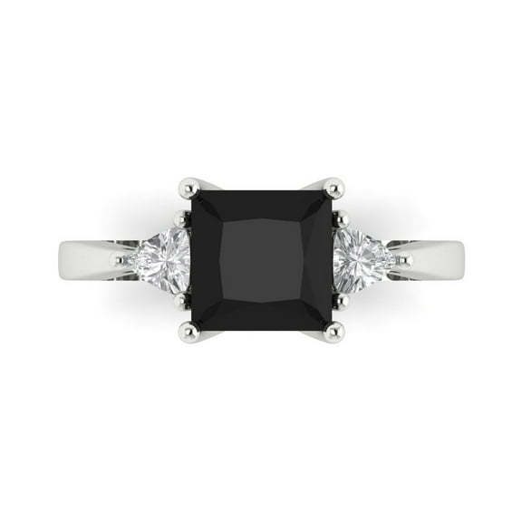 Three-Stone Engagement Ring for Women - 2.32ct Natural Onyx in 18K White Gold Promise Ring