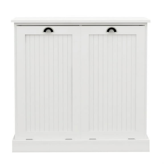32.68 in. W. x 14.57 in. D x 31.5 in. H White Wood Linen Cabinet with Tilt-out Storage
