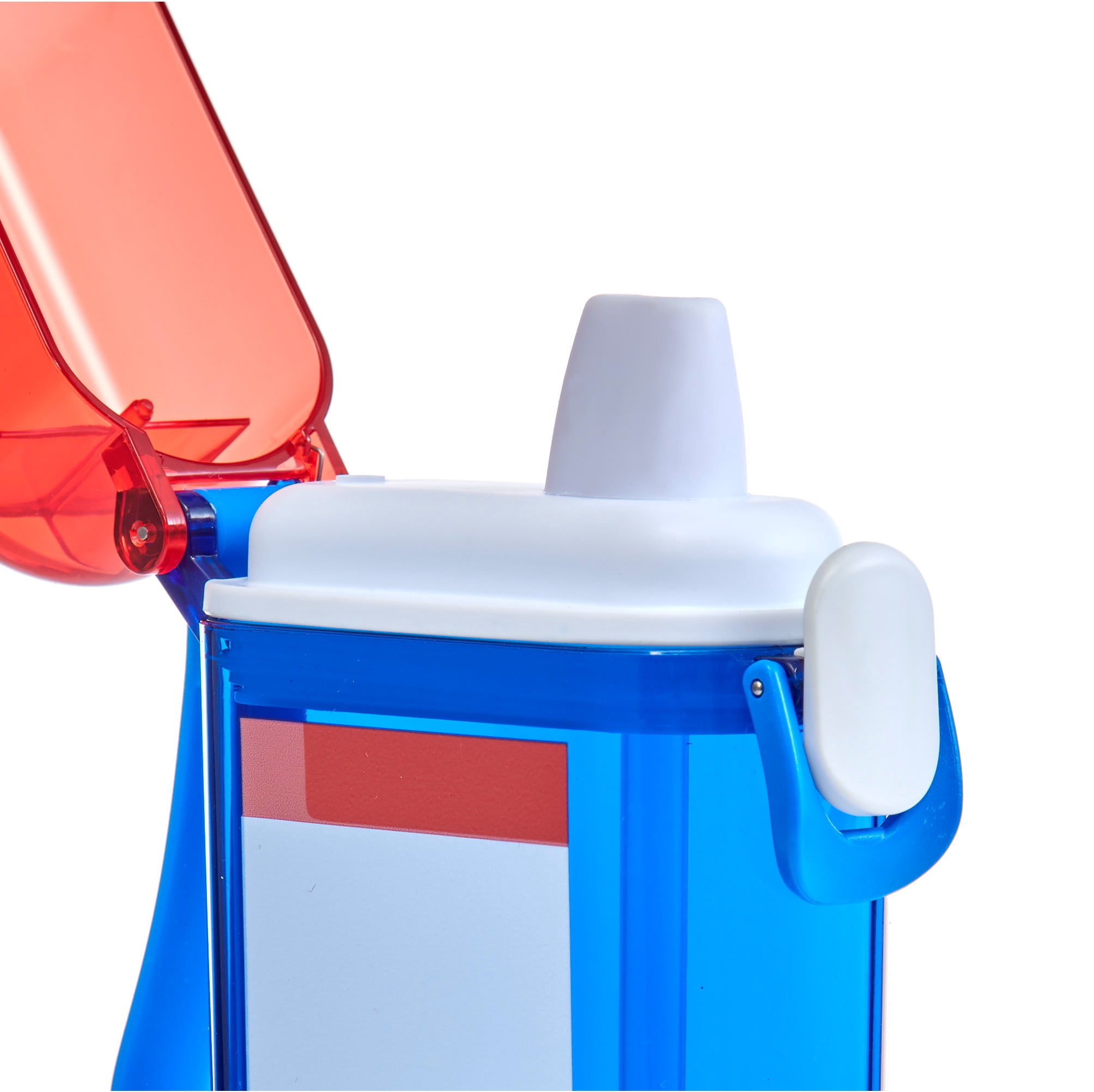 Mainstays 14oz Plastic Water Bottle with Flip Top Lid and Sipper Straw, Blue and Red Rocket Popsicle