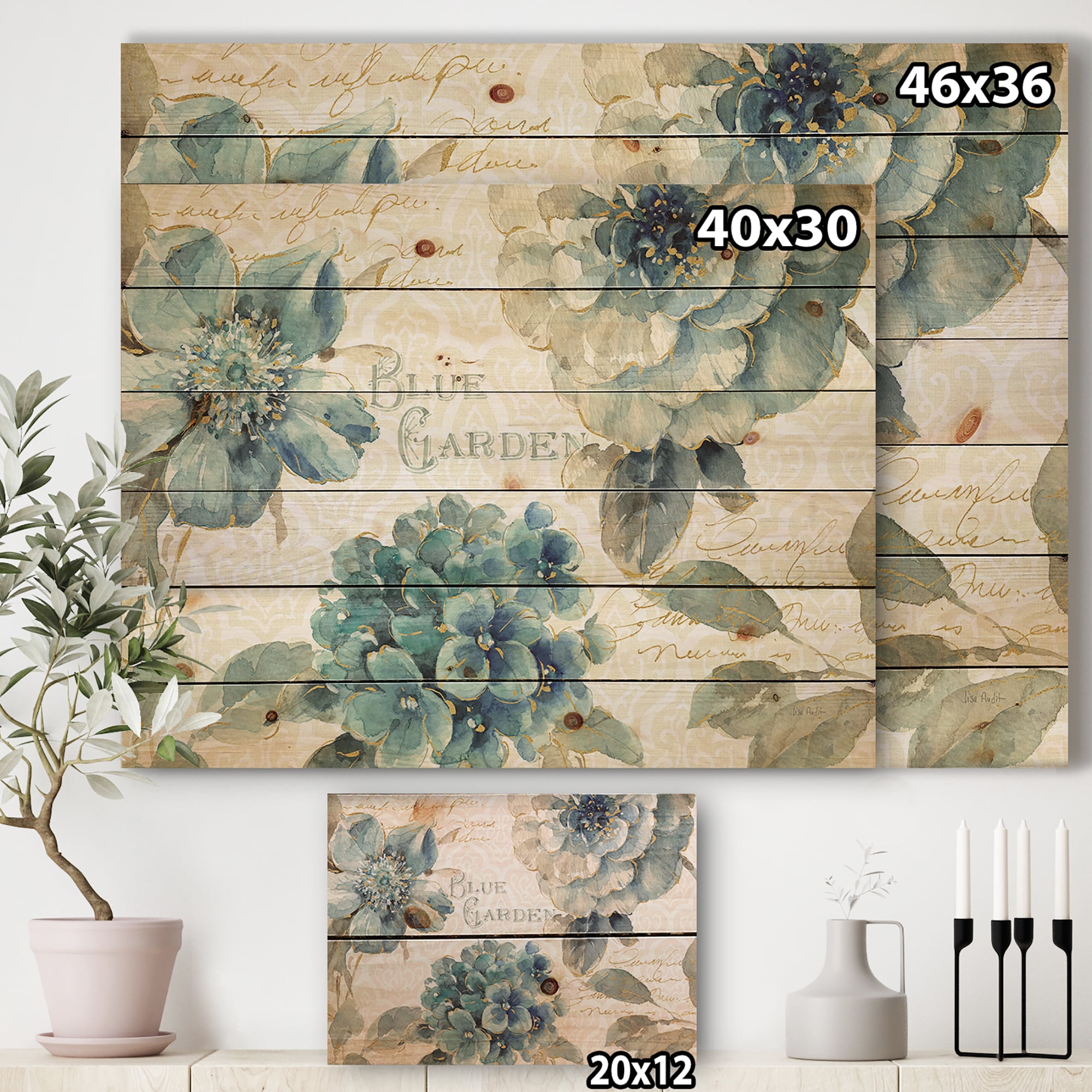 Designart 'Abstract My Greenhouse Cottage Flowers I' Farmhouse Print on Natural Pine Wood