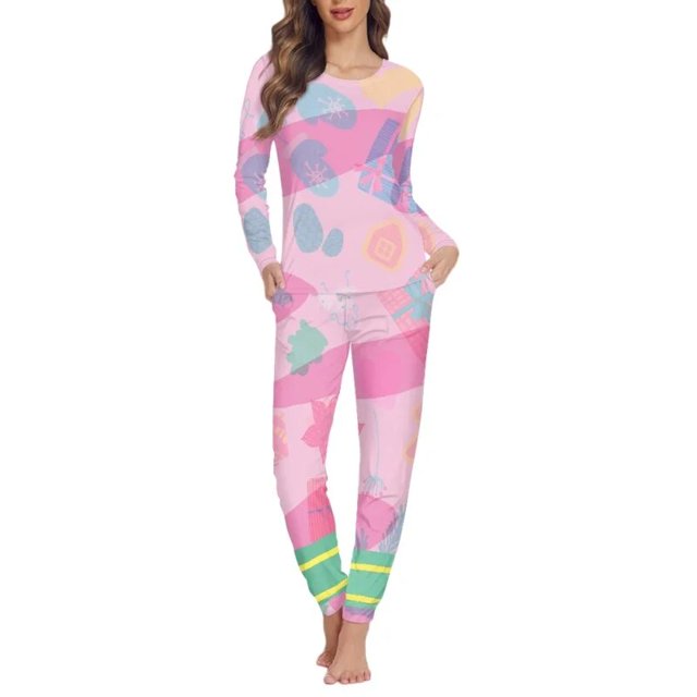 Pijama con estampado navideño para mujer, traje de manga larga, pantalones largos, ropa de casa, conjunto de dos piezas, ropa de dormir, invierno, envío directo