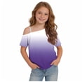 thumbnail image 4 of ITSAME One Shoulder T-Shirts for Girls Short Sleeve Tops Gradient Print Summer Loose Casual Tees Purple Size 13, 4 of 9