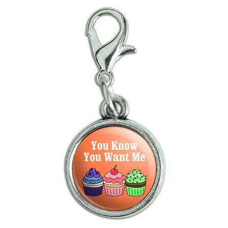 You Know You Want Me Cute Cupcakes Antiqued Bracelet Pendant Zipper Pull Charm with Lobster Clasp