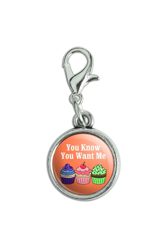 You Know You Want Me Cute Cupcakes Antiqued Bracelet Pendant Zipper Pull Charm with Lobster Clasp