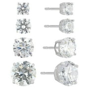 Brilliance Fine Jewelry Round Cubic Zirconia Sterling Silver Stud Earrings, Set of 4.  Clear simulated diamond stones.