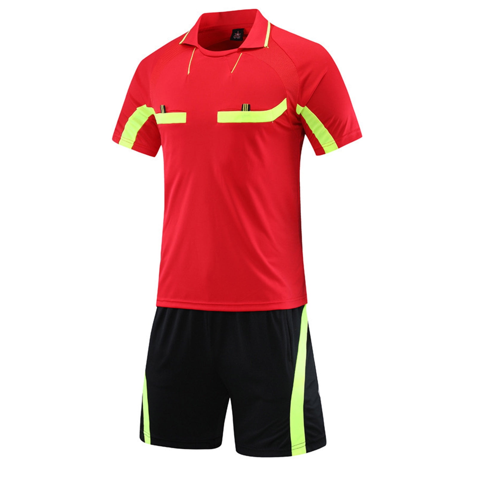 Loodgao Men's Football Referee Uniform Soccer Jersey Outfit Tracksuit Short Sleeve T-shirts with Red L