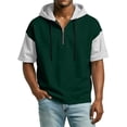 thumbnail image 6 of Men's Casual Color Block Hooded Zipper Neck Short Sleeve Sweatshirt, Sporty Top for Spring and Summer Outdoor,Army Green,L, 6 of 7