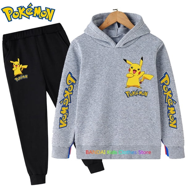 Conjunto de ropa deportiva de algodón con capucha para niño Y niña, sudadera con capucha de Pokémon Pikachu, pantalones, ropa para 2 peces 4 5 6 7 8 9 10 11 12 13 14 Y qym unisex