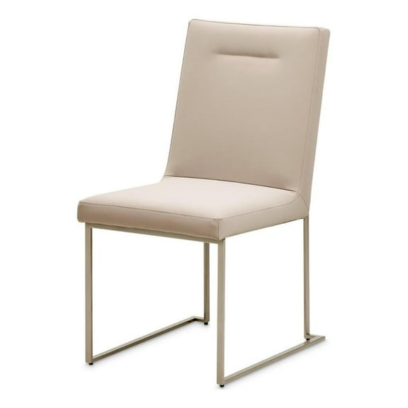 Michael Amini Marin Stainless Steel Dining Side Chair Greige Beige Set of 2