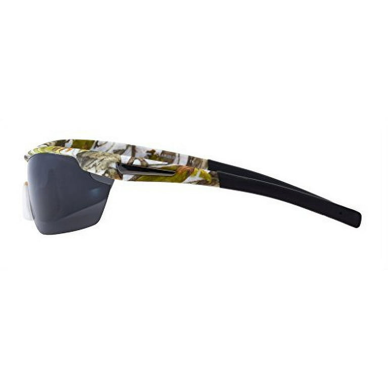 Hornz Winter Snow Camouflage Polarized Sunglasses for Men Wrap Around Sport  Frame & Free Matching Microfiber Pouch - Winter Snow Camo Frame - Smoke  Lens 