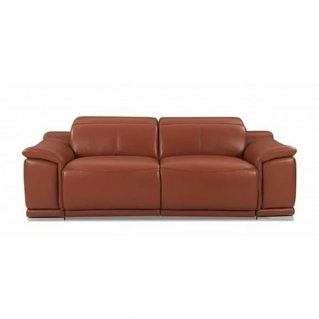86 in. Genuine Leather Reclining Sofa, Camel Brown