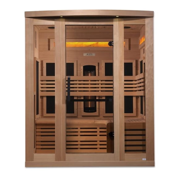 Golden Design Saunas GDI-8230-01 3-Person Full Spectrum Near Zero EMF FAR Infrared Sauna with Himalayan Salt Bar - Canadian Hemlock - Natural