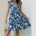 thumbnail image 7 of Summer Saving Wycnly Womens Dresses Beach Vacation Fashion Pleated Swing Empire Waist Ruffle Sleeve A Line Dresses Summer Leaves Print V-Neck Short Sleeve Formal Midi Dress Blue l, 7 of 7