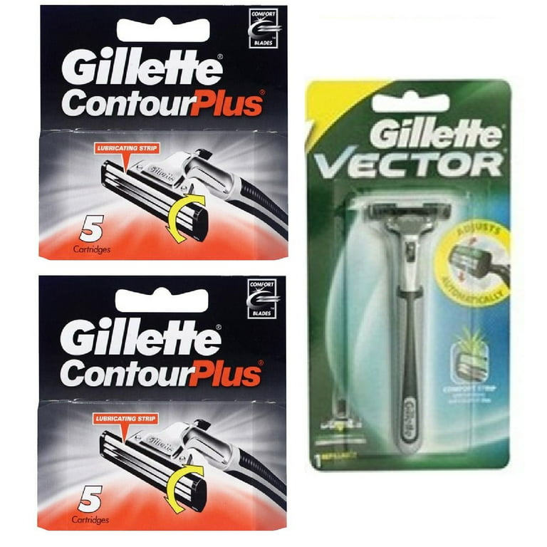 Gillette Contour Plus (same as Atra Plus) Refill Blade Cartridges, 10 Count  + Gillette Vector Razor 