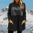 thumbnail image 3 of Ozmmyan Womens Fleece Sweatshirts solid color Loose Crew neck mid length Sweat Shirts autumn and winter casual large pocket style, 3 of 6