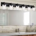 thumbnail image 2 of MELUCEE 6-Light Black Farmhouse Vanity Light with Clear Grid Glass Shade for Bathroom, Kitchen, Powder Room, 2 of 6