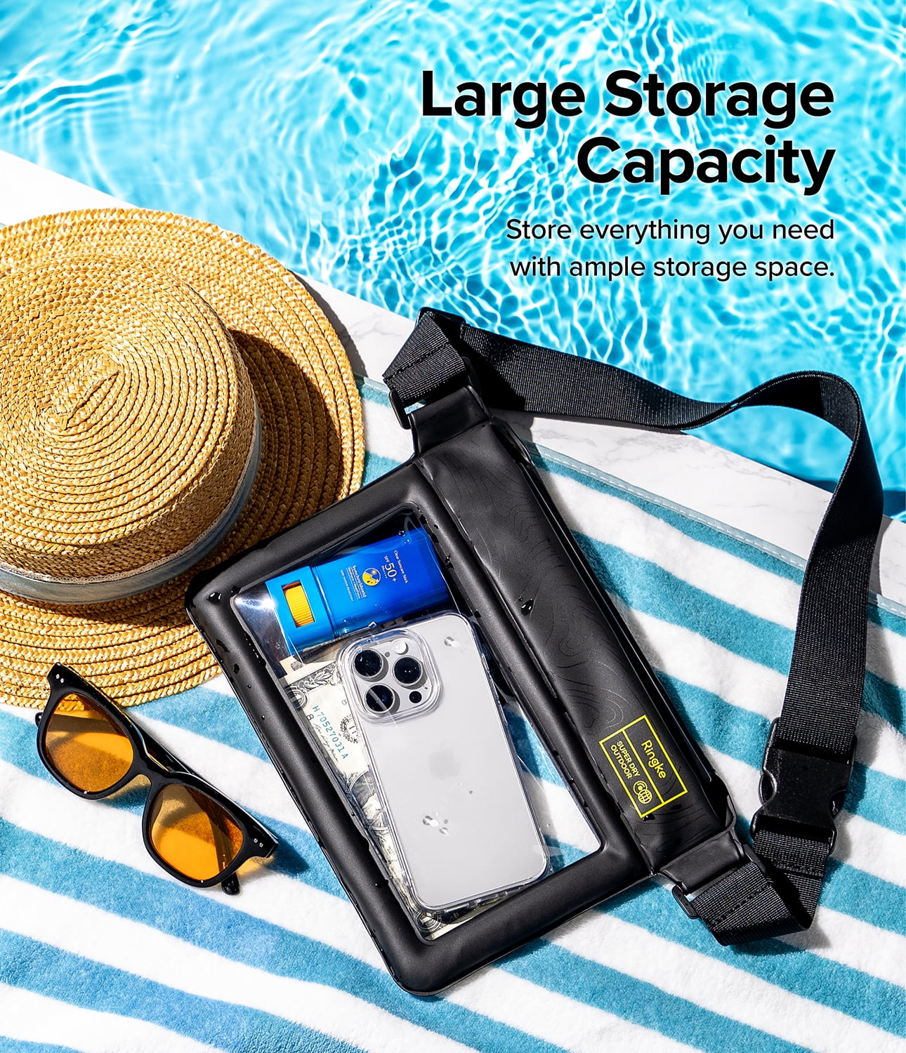 Ringke Waterproof Bag [Sling Bag] Lightweight Waterproof Large Capacity Touch Friendly TPU Sling Bag - Black