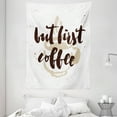 thumbnail image 1 of But First Coffee Tapestry, Hand Written Saying and Grunge Simple Design Mug Splashes, Wall Hanging for Bedroom Living Room Dorm Decor, 60W X 80L Inches, White Beige and Dark Brown, by Ambesonne, 1 of 2