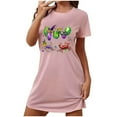 thumbnail image 2 of Camisón corto de carnaval para mujer, con cuello redondo estampado y mangas cortas, vestido de mujer en el pecho., 2 of 5