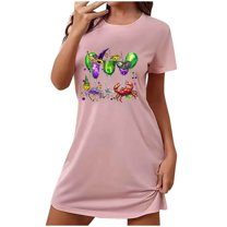 Mardi Gras Sleep Shirts for Women Funny Carnival Graphic Print Short Sleeve Night Shirts Nightgown Soft Nightdress