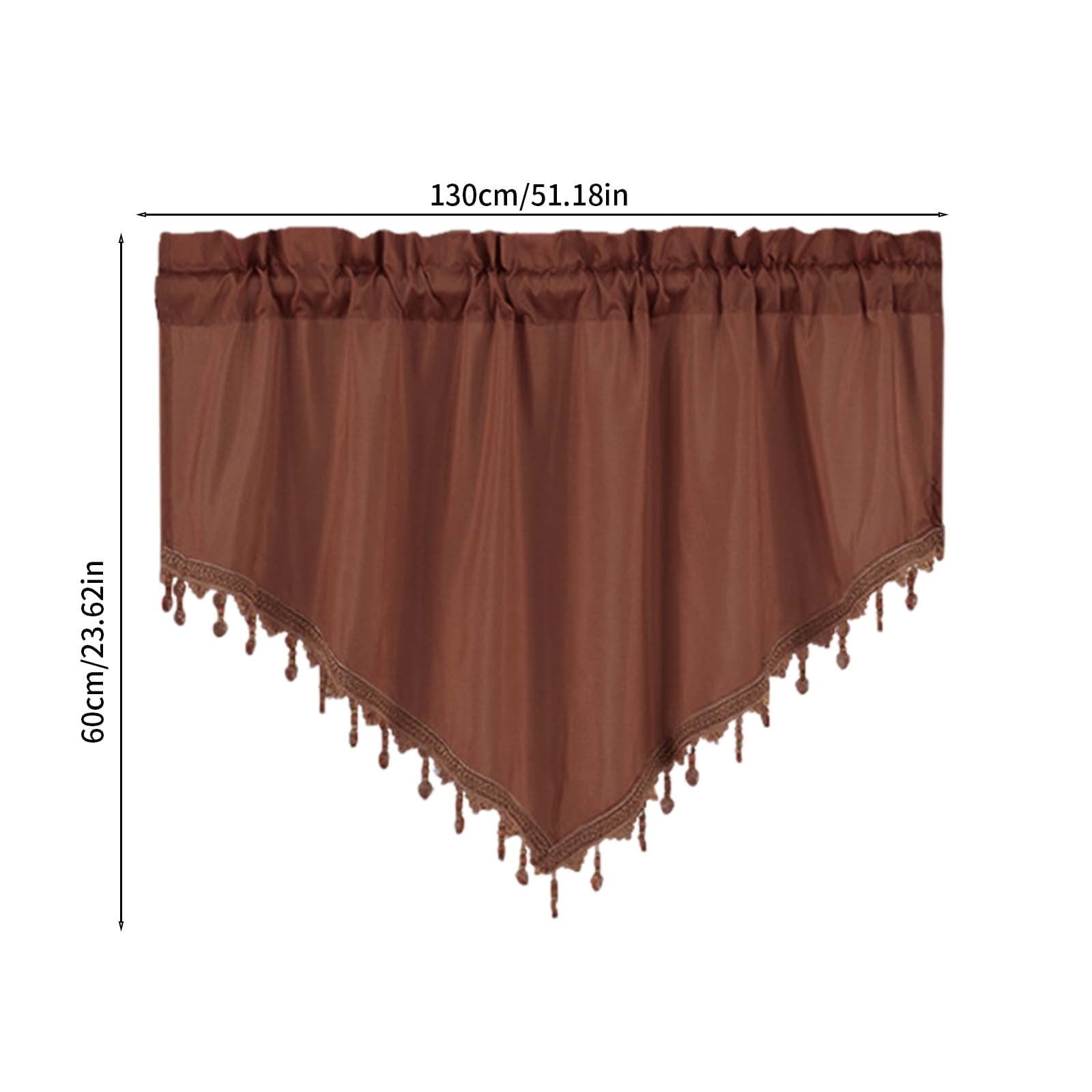 Beaded Triangle Sheer Valance Curtains for Living Room, Rod Pocket Farm Window Valance, Bead Trim Tassel Voile Sheer Curtain Valance for Bedroom Bathroom Cafe