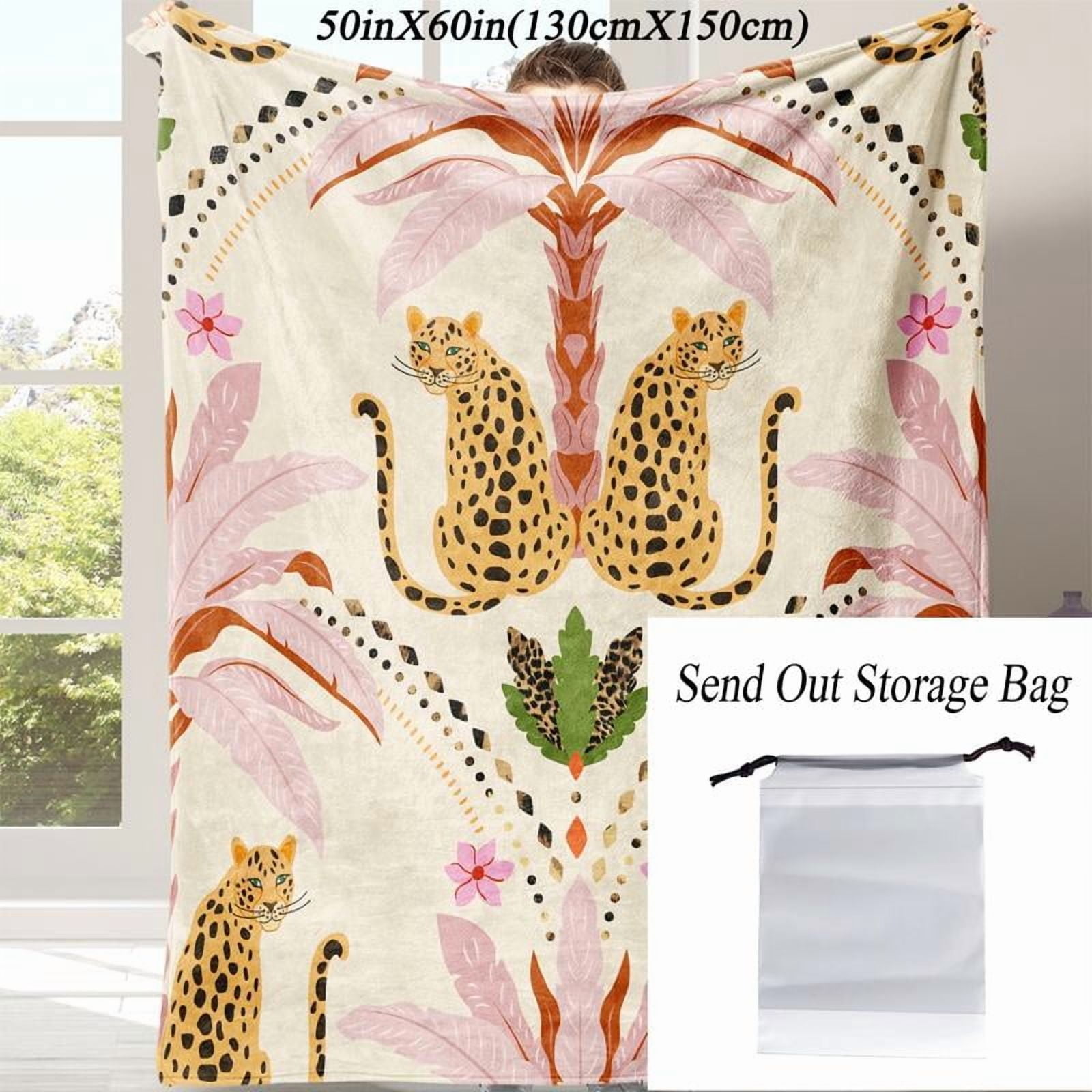 Bohemian Leopard Flannel Blanket, Leopard Pattern Blanket, Soft Warm Sofa Bed Throw, Lightweight Travel Camping Office Chair Cover, Ideal Gift for Home Comfort
