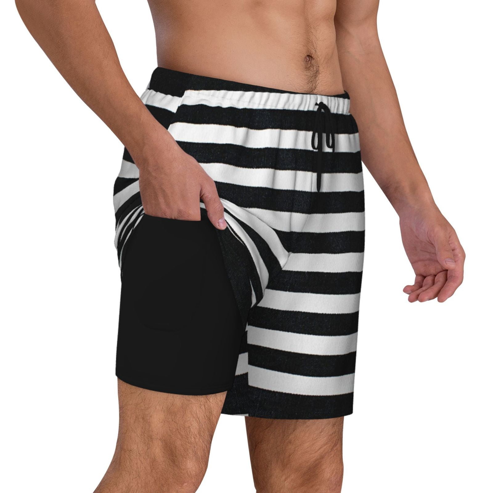 Xecao Black And White Stripes for Men's Swimming Trunks Swim Trunks Quick Dry Swim Shorts with Mesh Lining Funny Swimwear Bathing Suits