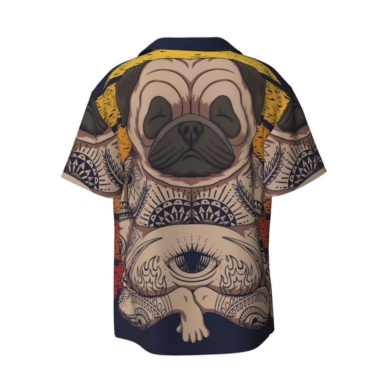 pug dress shirt Wukai Pug dog Yoga Men's Casual Short-Sleeve Button Down Shirt