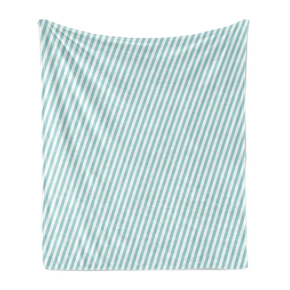 Modern Soft Flannel Fleece Throw Blanket, Soft Colored Skewed Bold Stripes Lines Contemporary Style Simplistic Design, Cozy Plush for Indoor and Outdoor Use, 50" x 60", Pale Blue White, by Ambesonne
