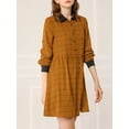 thumbnail image 6 of INSPIRE CHIC Women's Plaid Long Sleeve Button Up Point Collar Shirt Dress L Brown, 6 of 7