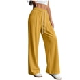 thumbnail image 5 of Wide Leg Trousers for Women Loose Cotton Pants Baggy Fashion Summer Breathable Comfy Bottom with Pockets Solid Color Lightweight Plus Size Office Slacks Yellow S, 5 of 5