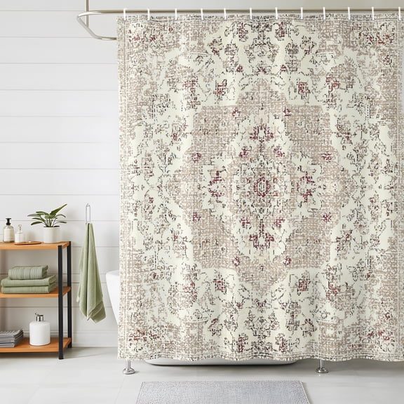Beige Boho Shower Curtains for Bathroom, Vintage Ethnic Floral Abstract Geometric Waterproof Fabric Shower Curtain, Decorative Bathroom Curtain for Bathtub, 36"x72" , No Hooks Included