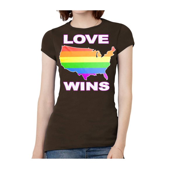 T-Shirt à Manches Courtes pour Femmes Love Wins USA - Marron - Petit