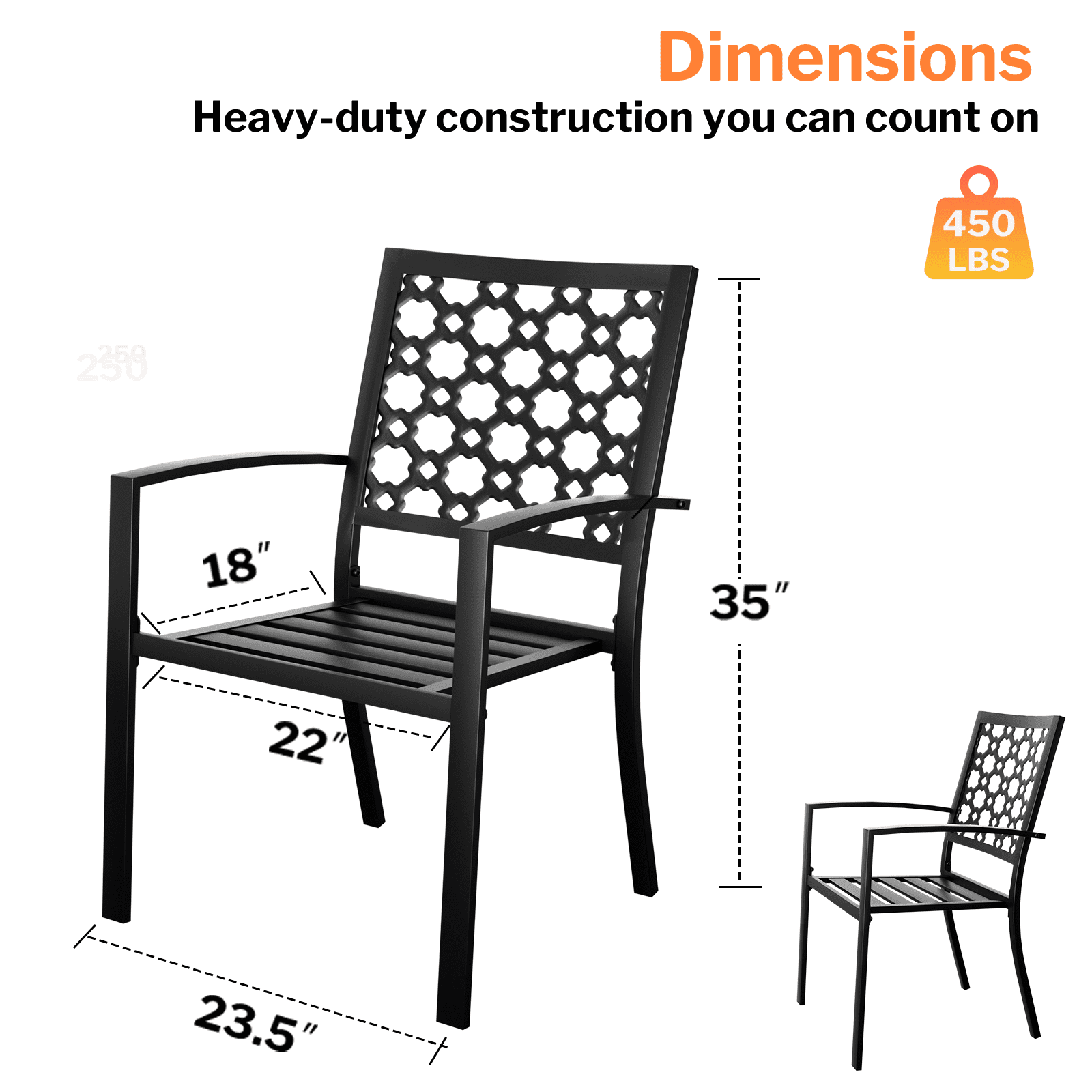 Stackable Outdoor Patio Chairs Set of 2, Black Wrought Iron Metal Outdoor Dining Chairs 450LBS, High Back Heavy Duty Durable  Outdoor Bistro Chair for Outside, Lawn, Backyard, Deck, Exterior, Porch