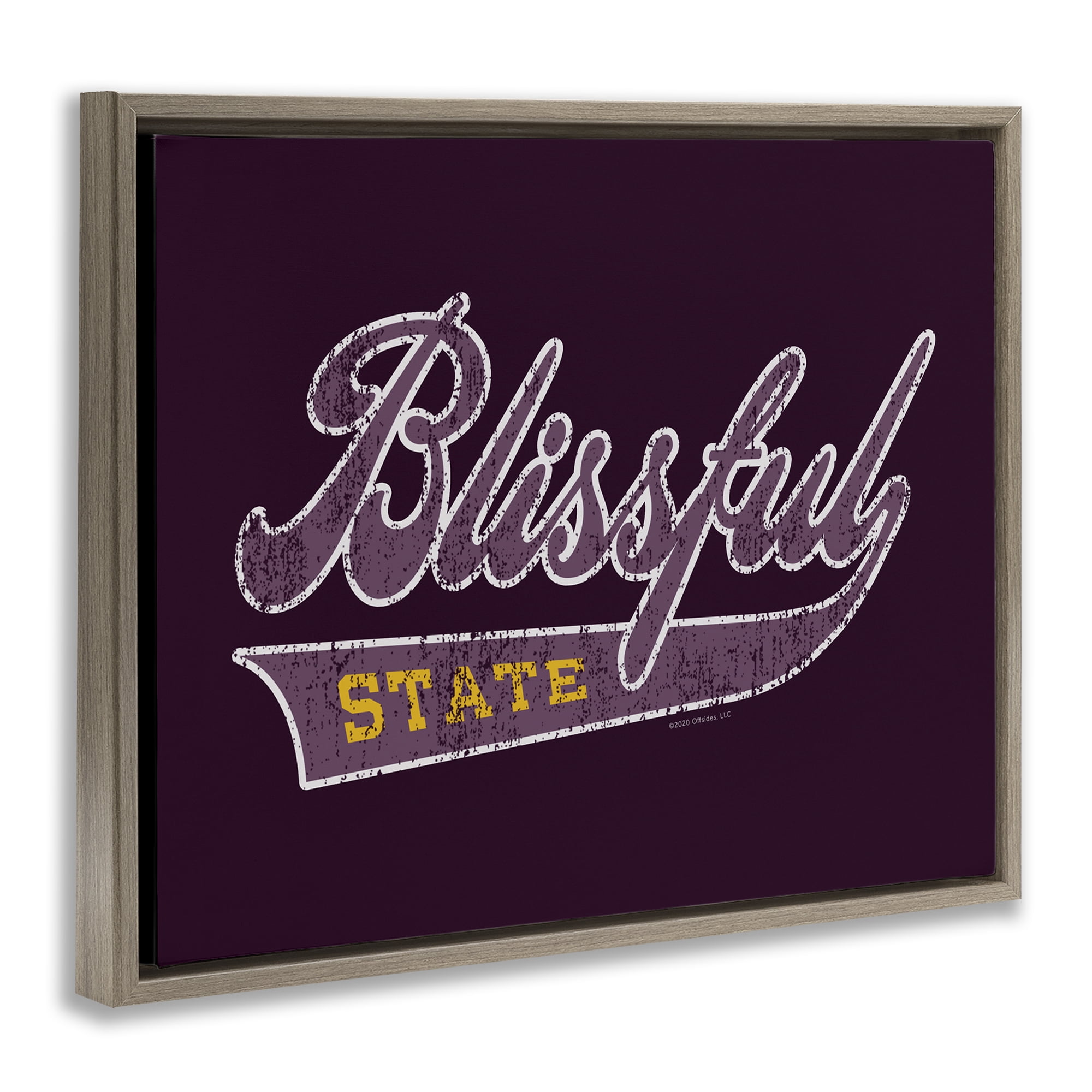 Stupell Industries Blissful State Varsity Novelty & Humor Painting Brown Floater Framed Canvas Art Print Wall Art, 21 x 17