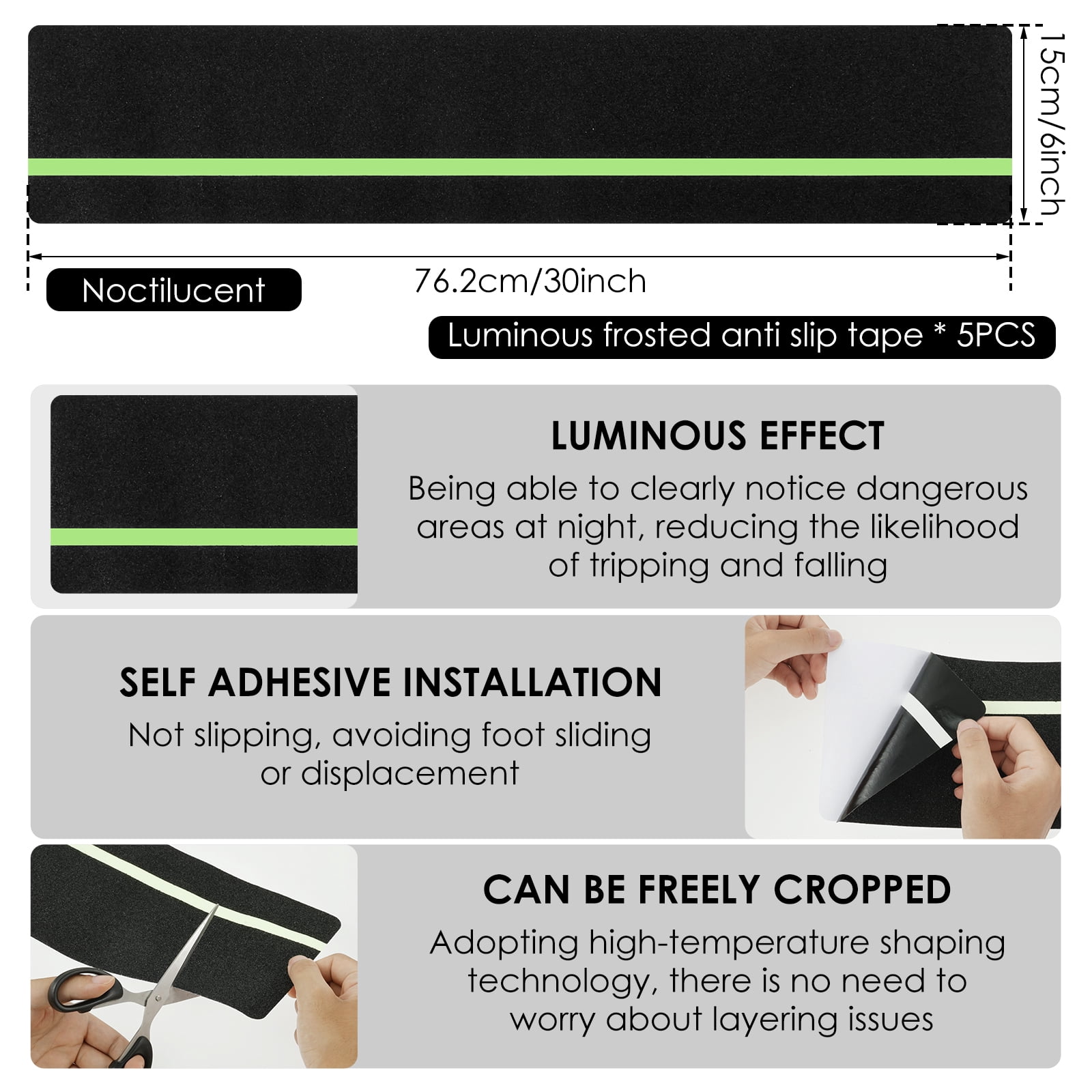 Lzvxtym Anti Slip Grip Tape,5/10 Pcs Non-slip Traction Tapes,Glow in The Dark Anti Slip Tape for Indoor or Outdoor Stair Tread Step, 5.9" x 30"