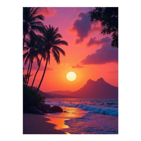 Diamond Art Kit for Adults, Tropical Sunset Over Ocean Beach Diamond Painting for Adults Beginners, DIY Diamond Art Painting Kits, 5D Diamond Painting Crafts for Home Decor 12x16 Frameless
