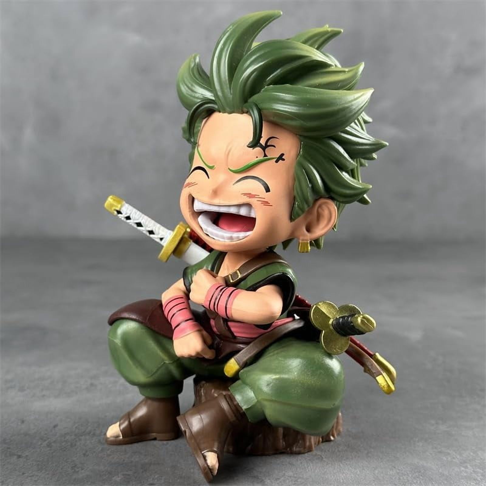 Newly Luffy Zoro Figure Q Version Sitting and Laughing Luffy Zoro Figures Desktop Ornaments PVC Action Statue Model Figure (Zoro)