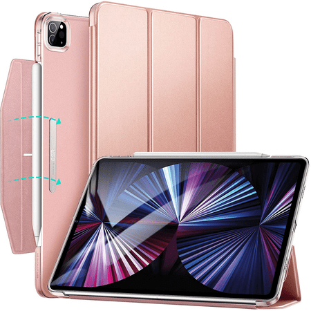 iPad Pro 11 inç 2021 (3. Nesil) ile Uyumlu Kilif, Üç Katli Akilli Kilif, Hafif Stand Kilifi, Otomatik Uyuma ve Uyanma, Kalem 2 Kablosuz Sarj, Artan Serisi, Pembe Altin