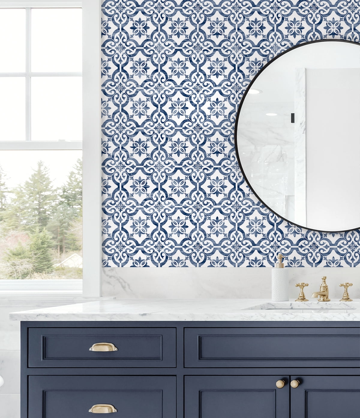 Wallquest, Inc. Luxe Haven Porto Tile Peel and Stick Wallpaper Riviera Blue